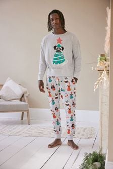Grey Mens Matching Family Christmas Dog Pyjamas (T49659) | €22
