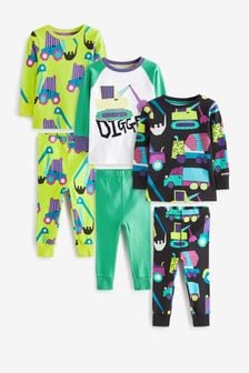 Green/Blue Digger 3 Pack Snuggle Pyjamas (9mths-12yrs) (T49677) | $43 - $56