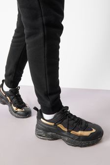Black/Gold Elastic Lace Trainers (T49789) | €15.50 - €17.50