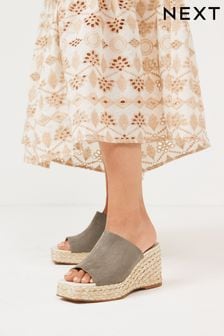 Khaki Green Forever Comfort® Raffia Mule Wedges (T49906) | €20