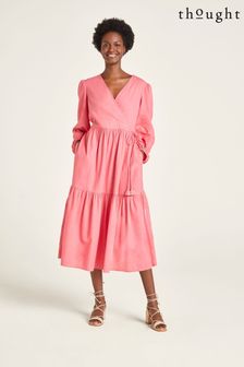 Thought Pink Ervina Tie Front Tiered Dress (T50523) | ₪ 373