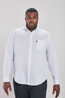White Plus Size Single Cuff Easy Iron Button Down Oxford Shirt (T50559) | SGD 28