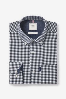 Navy Blue/White Gingham Plus Size Single Cuff Easy Iron Button Down Oxford Shirt (T50561) | 28 €