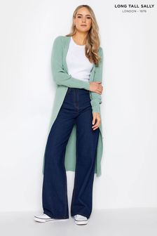 Long Tall Sally Green Longline Ribbed Button Cardigan (T50588) | €50