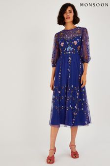 Monsoon Blue Yennefer Embroidered Midi Dress (T50640) | €104