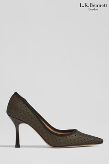 LK Bennett Leilani Black Spot Mesh Pointed Toe Court Shoes (T50702) | ₪ 746