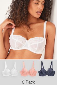Coral/White DD+ Non Pad Lace Balcony Bras 3 Pack (T50784) | ₪ 128