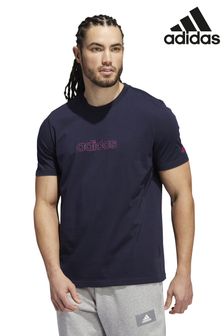 Blau - adidas Herren T-Shirt aus Leinen mit Stickerei (T50840) | 30 €
