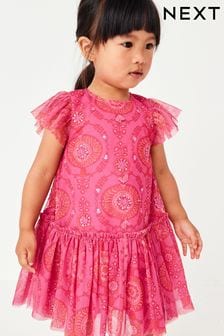 Pink/Red Sequin Embellished Mesh Party Dress (3mths-7yrs) (T50849) | €13 - €16