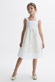 Reiss White Abby Senior Lace Detail Bow Back Dress (T50850) | AED670