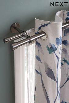 Pewter Grey Extendable Double Curtain & Voile Pole Kit