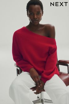 Jasnoróżowy - Sweter Premium odsłaniający ramiona ze 100% wełny (T50958) | 308 zł
