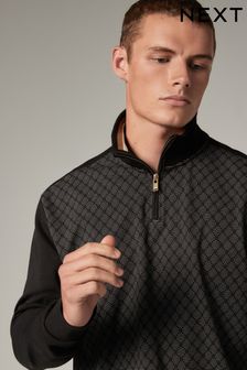 Black/Grey Textured Long Sleeve Zip Neck T-Shirt (T51001) | €15.50
