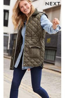 Khaki Green Quilted Gilet with Cord Collar (T51268) | kr612