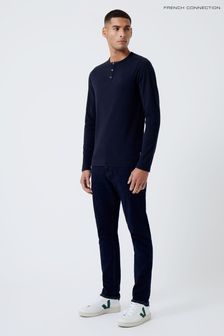 French Connection Dark Navy Henley Long Sleeve T-Shirt (T51276) | 89 SAR