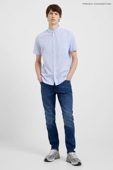 Błękitna koszula z krótkim rękawem French Connection z kieszenią i wzorem w kratkę vichy (T51297) | 190 zł