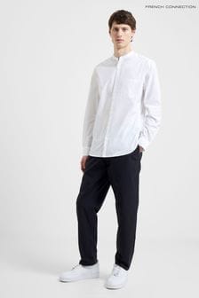 French Connection White Grandad Collar Long Sleeve Shirt