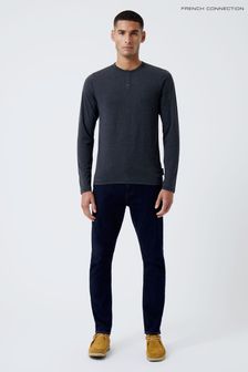 French Connection Charcoal Henley Long Sleeve T-Shirt
