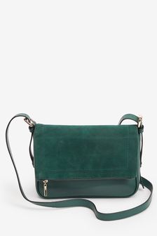 Green Leather Suede Messenger Style Cross-Body Bag (T51557) | 1,212 UAH
