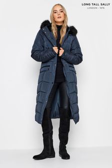 Long Tall Sally Blue Faux Fur Trim Padded Coat (T51643) | €94