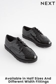 Black Patent Wide Fit (G) School Lace Brogues (T51772) | 109 QAR - 144 QAR