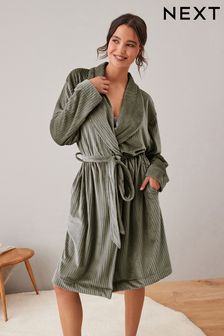 Khaki Green Supersoft Ribbed Dressing Gown (T51802) | OMR5