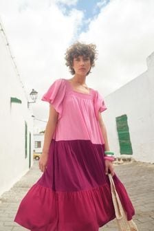 Pink and Purple Colourblock Square Neck Summer Dress (T51913) | 18 €