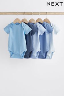 Blue Plain Rib Baby Bodysuits 5 Pack (T52240) | $24 - $27
