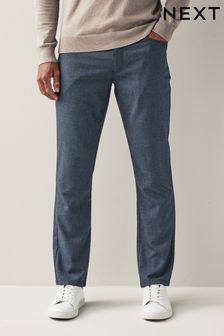 Niebieski - Dopasowany krój - Eleganckie teksturowane spodnie z 5 kieszeniami (T52941) | 220 zł