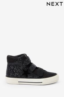 Black Wide Fit (G) Glitter Touch Fastening High Top Trainers (T52973) | €15.50 - €21