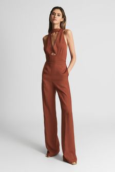 Reiss Rust Alma Regular Cut Out Halter Jumpsuit (T53157) | AED1,642