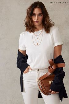Mint Velvet White Puff Sleeve T-Shirt (T53218) | €44