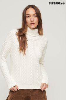 Suéter blanco de hombros caídos con diseño de ochos y cuello vuelto de Superdry (T53447) | 65 €