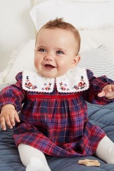 Rdeča - Karirasta obleka z izvezenim ovratnikom za dojenčke (0 mesecev–2 let) (T 53480) | €21 - €23