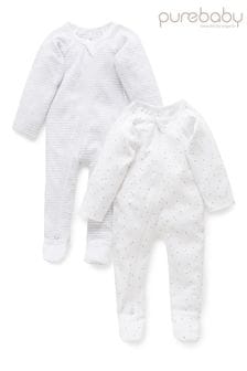 Purebaby White 2 Pack Zip Essentials Baby Sleepsuit (T53599) | 43 €