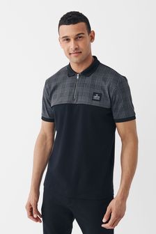 Black Check Blocked Polo Shirt (T53661) | TRY 321