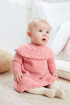 Pink Knitted Baby Pointelle Dress (0mths-2yrs) (T53795) | 21 € - 24 €