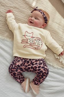 Animal Print 4 Piece Baby Sweater, Top, Leggings And Headband Set (T53798) | $34 - $38