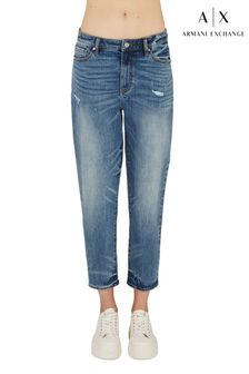 Armani Exchange Blue Denim Crop Mom Jeans (T53931) | $266