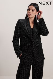 Black Tailored Velvet Embellished Single Breasted Blazer (T54041) | 56 €