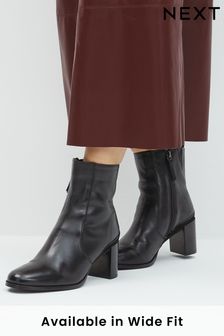 Black Regular/Wide Fit Forever Comfort® Leather Ankle Heeled Boots (T54047) | €83