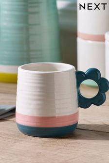 Teal Blue Flower Handle Mug (T54133) | kr100