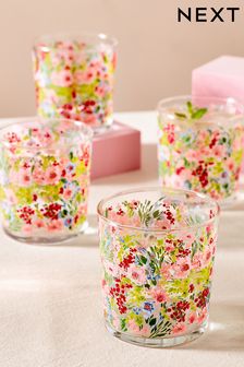 Set of 4 Pink Lisse Floral Tumbler Glasses (T54156) | AED71