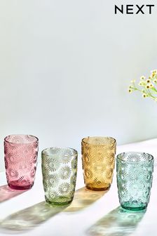 Multi Set of 4 Lisse Floral Pressed Tumbler Glasses (T54157) | €21
