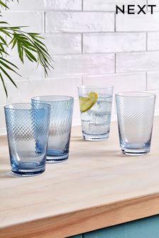 Set of 4 Blue Swirl Tumbler Glasses