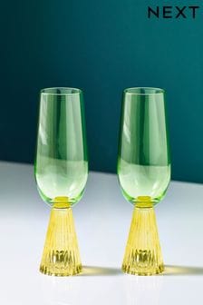 Set of 2 Green/Yellow Aubrie Bright Flute Glasses (T54163) | $41