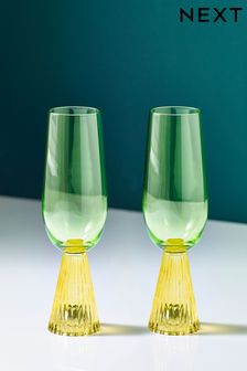 Set of 2 Green/Yellow Aubrie Bright Flute Glasses