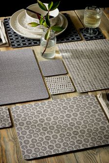Set of 4 Grey Global Print Corkback Placemats And Coasters