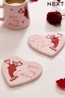 Set of 2 Pink Lobster Heart Coasters (T54237) | OMR3