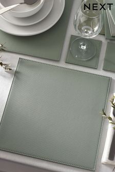 Set of 4 Sage Green Reversible Faux Leather Placemats and Coasters Set